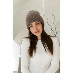 Теплая женская шапка Ангора Сердечко с флисовой подкладкой Коричневый