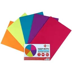 Набір фетру Santi  м'якого з клейовим шаром яскраві кольори 21х30 см 5 аркушів (743256)