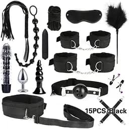 Еротичний набір БДСМ для рольових ігор Чорний БДСМ набір 15 предметів для рольових садо-мазо ігор Фетиш