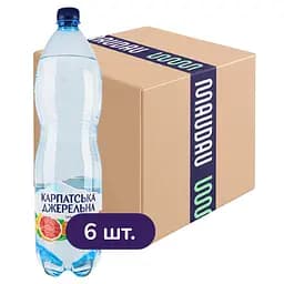 Упаковка напою Карпатська Джерельна зі смаком апельсина та грейпфрута сильногазована 9 л (1.5 л х 6 шт.)