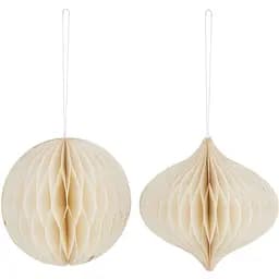 Ялинкові прикраси J-line кулька+юла з переробленого паперу 10х13 см кремового кольору 2 шт. (39558)
