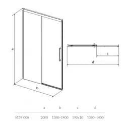 Двері розсувні для душової кабіни Cersanit Crea 1400x200 S159-008, універсальні, прозорий, хром - мініатюра 2