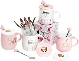 Кружка фарфорова "Girl's heart" з кришкою та ложкою Bona 420 мл kuh0009758 - мініатюра 4