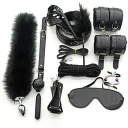 Еротичний набір БДСМ для рольових ігор фіолетовий, чорний, рожевий, червоний12 предметів 
