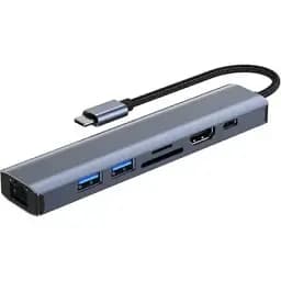 Концентратор Dynamode 7-in-1 USB-C to HDTV 4K/30Hz 2хUSB3.0 RJ45 USB-C PD 100W SD/MicroSD (BYL-2303)