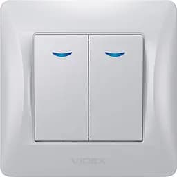 Вимикач двоклавішний Videx Binera з підсвіткою срібний шовк 1 шт.