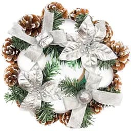 Вінок Devilon з квітами та декором 23 см сріблястий (930166)