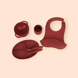 Набор силиконовой посуды для прикорма детей, 6 предметов, red dark