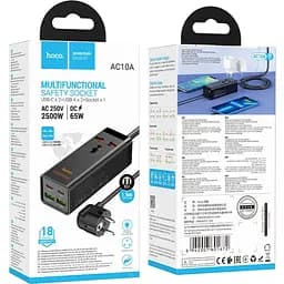 Мережевий подовжувач Hoco AC10A Barry PD65W GaN (2C2A with 1 socket) Desktop Charger Black - мініатюра 5