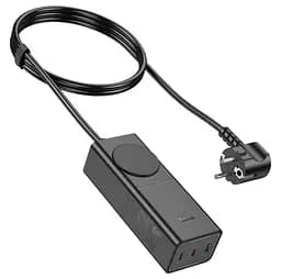 Мережевий подовжувач Hoco NS4 Sharp PD65W/2C1A desktop socket EU/GER Чорний - мініатюра 3