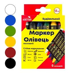 Маркер для розмітки - Різнокольорова крейда воскова, 6 кольорів