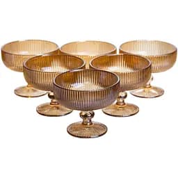 Набор креманок 6 штук по 340 мл ребристой из толстого стекла коричневый HP-19-227 креманка для мороженого фруктовых салатов десертов Yiwu HP-19-227