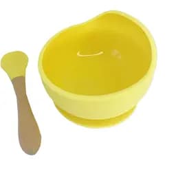 Силиконовая тарелка на присоске Mega Zayka с деревянной ложкой MGZ-0103 (Yellow)