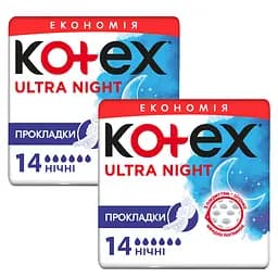 Гігієнічні прокладки Kotex Ultra Night Duo 28 шт. (2 уп. х 14 шт.)