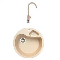 Гранітна мийка з краном круглої форми WIZ № 6 500х500 мм (Бежева)