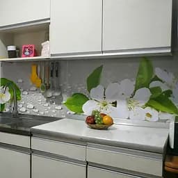 Вініловий кухонний фартух Happy Pocket Квіти яблуні Краплі води наклейка для кухні ПВХ Текстури Сірий Z181861 - мініатюра 9