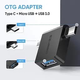 Адаптер Ugreen 2 in 1 Adapter microUSB Male + USB Type-C Male to USB 3.0 Female OTG Black (30453) - мініатюра 5