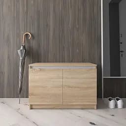 Тумба для обуви Vays R-20 Дуб Сонома-Белые планки, без ручек, ЛДСП, 80×40×53 см - для прихожей, коридора