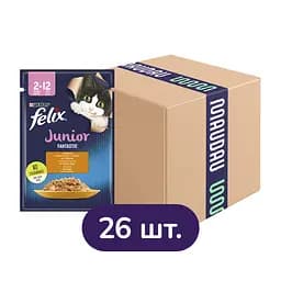 Вологий корм для кошенят Felix Fantastic Junior з куркою 2.21 кг (26 шт. х 85 г)