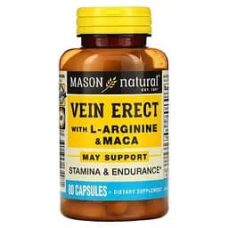 Підтримка чоловічої сили з L-аргініном та макою Mason Natural Vein Erect with L-Arginine & Maca 80 капсул