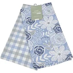 Набір кухонних вафельних рушників Home Line Клітинка + Декоративні квіти 60х45 см сіро-блакитний (169663)