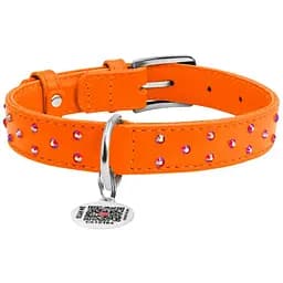 Ошейник для собак Waudog Glamour, кожаный, со стразами, с QR паспортом, XL, 38-49х2 см, оранжевый