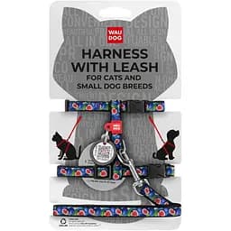 Шлея с поводком для кошек и мелких пород собак Waudog Nylon Инжир с QR паспортом XS 25-40x20-30x1/122 см