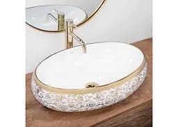 Умивальник Rea Meryl 60x40,5 white-gold (REA-U5054), Глянцева - мініатюра 4