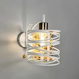 Біле металеве бра Лофт у корпусі 25х16 см з янтарним плафоном Line F Арт. 8190/1W WT+AM