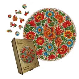 Дерев'яний фігурний пазл Декоративний Розпис Сонячна Пташка, А1, Дерев'яна коробка 500+ елементів