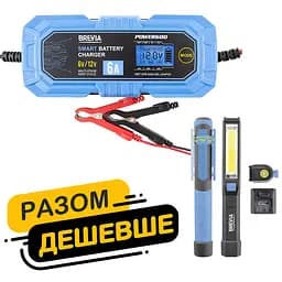 Комлект Brevia з зарядним пристроєм АКБ Power600 6/12В 6А та ліхтарем(na_135)