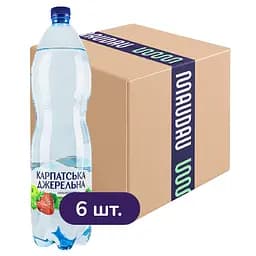 Упаковка напою Карпатська Джерельна зі смаком полуниці та яблука сильногазована 9 л (1.5 л х 6 шт.)