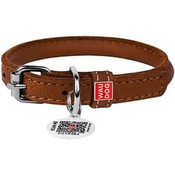Ошейник для собак Waudog Soft, кожаный, круглый, с QR паспортом, 39-47х1 см, коричневый