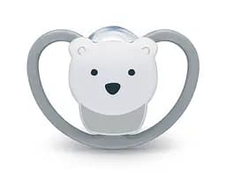 Пустышка силиконовая NUK Space Белый медведь, ортодонтическая, 0-6 мес, белый с серым (3952392)