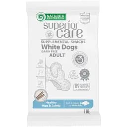 Беззерновые лакомства для собак всех пород с белым окрасом шерсти Nature's Protection Superior Care White Dogs Healthy hips & joints с белой рыбой 110г