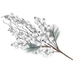 Искусственная ветка 62 см Флористический материал для декора с хвоей и заснеженными белыми ягодами