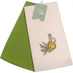 Набір кухонних вафельних рушників Home Line Оливкова олія 60х45 см 2 шт. зелений з бежевим (167083)