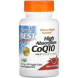 Коензим Q10 з біоперином Doctor's Best High Absorption CoQ10 with BioPerine 100 мг 60 вегетаріанських капсул