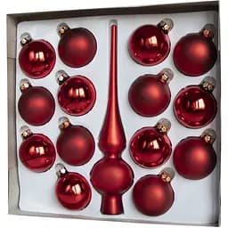 Набір ялинкових іграшок з верхівкою 6х14 шт + верхівка 65/280 Linhai червоний мікс скло (390199-2)