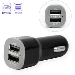 Зарядка для телефона в авто 12-24 V "Remax CC201" 2хUSB Чорна, автомобільний зарядний пристрій 1/2.1А (ST)