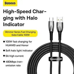 Кабель Baseus Glimmer Series Fast Charging USB-A to USB-C 100W 2m Black (CADH000501) - мініатюра 10