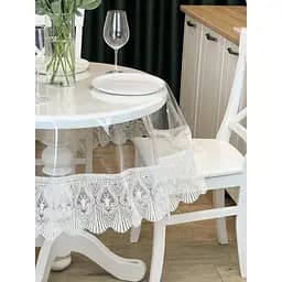 Силиконовая скатерть с молочным кружевом Ришелье 15 см 390х180 см