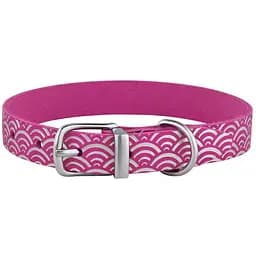 Ошейник для собак BronzeDog Barksi Classic Море кожаный одинарный с серебряным тиснением 33-43х2 см розовый