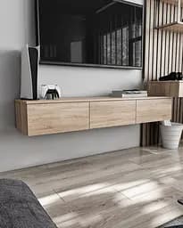 Тумба під телевізор Flamecame підвісна з 3 шухлядами з ДСП FT-221 Дуб сонома