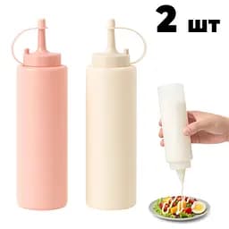 Набор пластиковых многоразовых бутылочек для экономного дозирования соусов кетчупа майонеза горчицы объемом 350 мл Разные цвета 87983