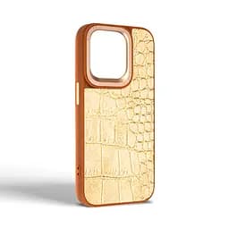 Кожаный чехол для Apple iPhone 15 Pro, Harder Crocosaur, бежевый, термополиуретан ТПУ + экокожа с текстурой крокодила, панель, защита корпуса, противоударный, микрофибра, рамка вокруг камеры, защита всего корпуса, (ARM76703) - мініатюра 2