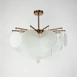 Потолочная люстра в цвете медь с уникальными стеклянными пластинами Line.F Диаметр 80см