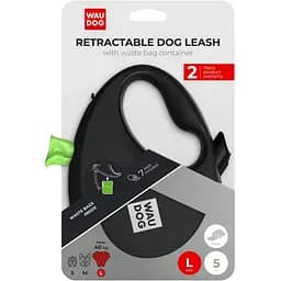 Повідець-рулетка для собак Waudog R-leash з контейнером для пакетів, світловідбивна стрічка, L до 40 кг, 5 м чорний - мініатюра 6