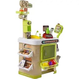 Ігровий набір, супермаркет з підсвіткою, касовим апаратом, сканером та продуктами, бежевого кольору