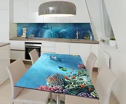 Вінілова наклейка на стіл Акули самоклеюча море підводний світ Риби Блакитний 60х120 см Happy Pocket Z181765 - мініатюра 2